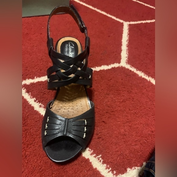 Clarks Artisan black wedge sandals size 6.5 EUC 3 inch heels - Picture 6 of 13